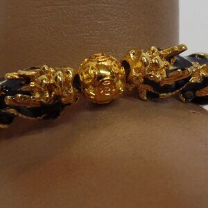 Set of 2 Asian Themed Beaded Bracelets Goldtone & Black Beaded Bracelets